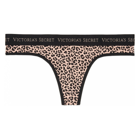 Tanga Victorias Secret Cotton Logo leopard černobéžová