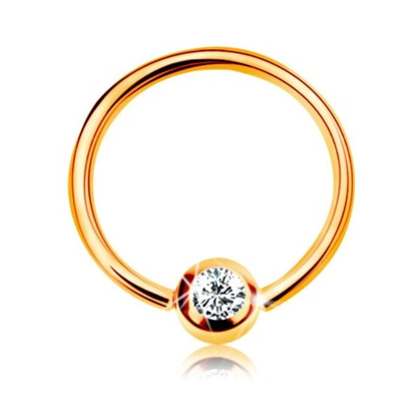 Zlatý 14K piercing - lesklý kroužek a kulička se vsazeným zirkonem čiré barvy, 8 mm Šperky eshop