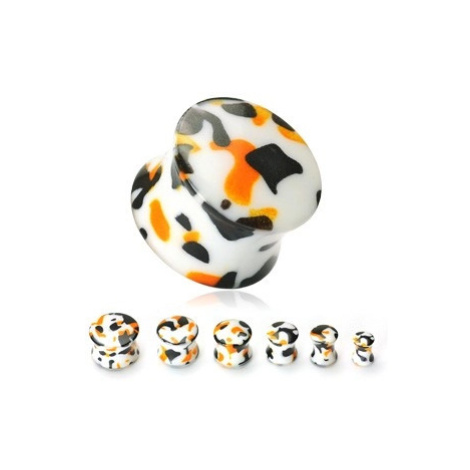 Plug do ucha bílý s černými a oranžovými skvrnami - Tloušťka : 8 mm Šperky eshop
