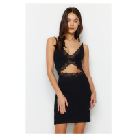 Trendyol Black Lace Detailed Cotton Corded Knitted Nightgown