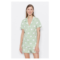 Trendyol Mint 100% Cotton Polka Dot Shirt-Short Knitted Pajamas Set