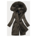 Dámská zimní bunda v khaki barvě s mechovitým kožíškem (B537-11)