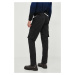Kalhoty Sisley pánské, černá barva, ve střihu cargo