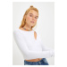 Trendyol White Cut Out Detailed Crop Knitted Blouse