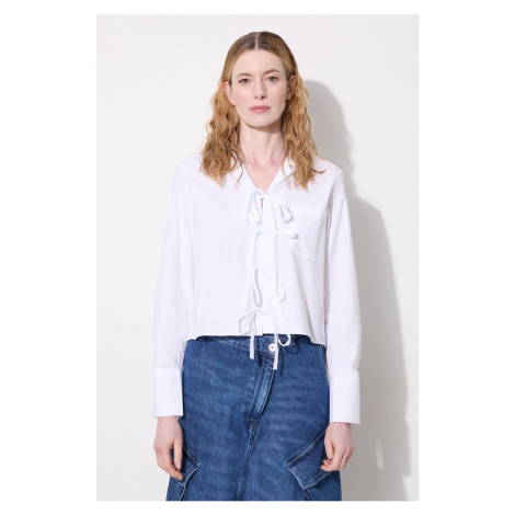 Bavlněná košile JW Anderson Bow Tie Cropped Shirt bílá barva, relaxed, s klasickým límcem, SH031