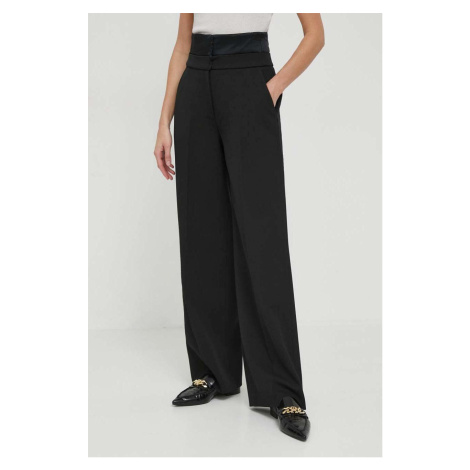 Kalhoty s příměsí vlny Calvin Klein černá barva, široké, high waist