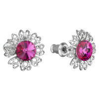 Evolution Group Náušnice bižuterie se Swarovski krystaly růžová kytička 51042.3 fuchsia