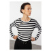 Trendyol Black Striped Fitted Raglan Sleeve with Stud Detail Stretchy Knitted Blouse