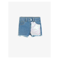 Koton Baby Girl Blue Girl Sequin Detailed Jean Shorts