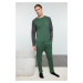 Trendyol Men's Green Raglan Sleeve Regular Fit Knitted 100% Cotton Pajama Set