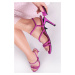 Fialové kožené sandály s vyměnitelnými podpatky Criss Cross Passion + tenký podpatek 10cm