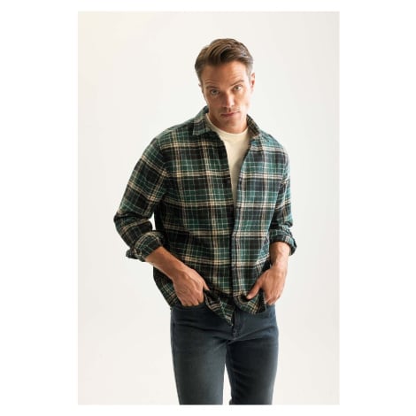 DEFACTO Regular Fit Polo Collar Plaid Lumberjack Flannel Long Sleeve Shirt