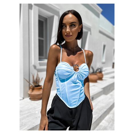 Modrý elegantní top BETSYSE s průstřihem