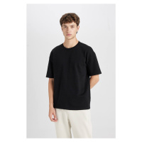 DEFACTO Men's Black Boxy Fit Wide Cut Crew Neck Cotton Short Sleeve Basic T-Shirt