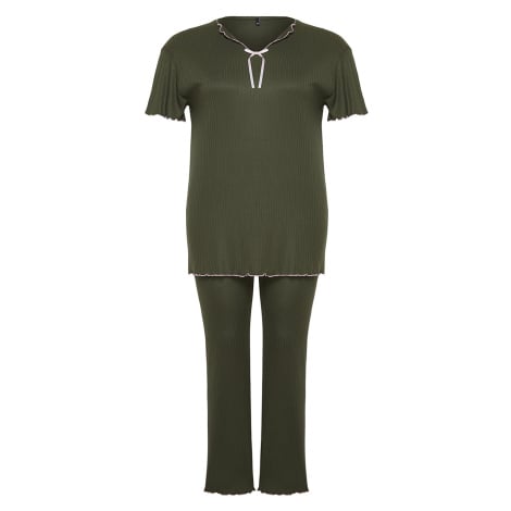 Trendyol Curve Khaki Bow Detailed Camisole Knitted Pajamas Set