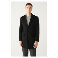 Avva Men's Black Slit Woolen Cuffed Comfort Fit Comfortable Cut Coat