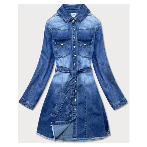 Světle modré džínové vypasované šaty (POP5909)