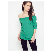 Blouse with pearls revealing shoulders green