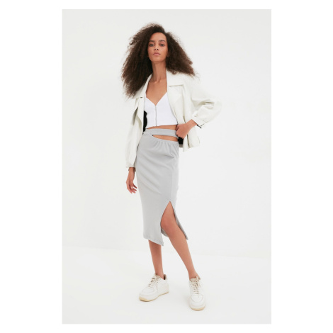 Trendyol Gray Cut Out Crochet Detailed Corduroy Knitted Skirt