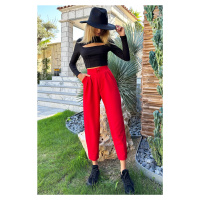 Trend Alaçatı Stili Dámské červené mrkvové kalhoty s vysokým pasem