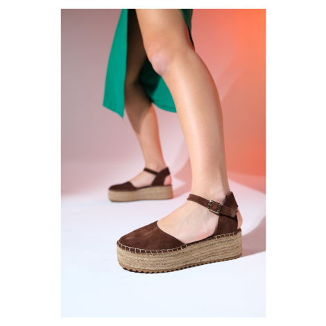 LuviShoes VIBA Brown Suede Genuine Leather Women Straw Filled Sole Sandals