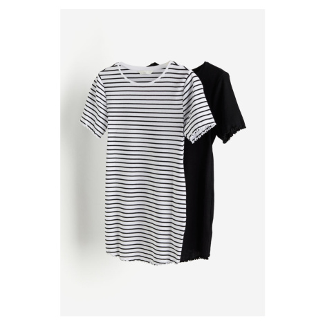 H & M - MAMA Žebrované bavlněné tričko 2 kusy - černá H&M