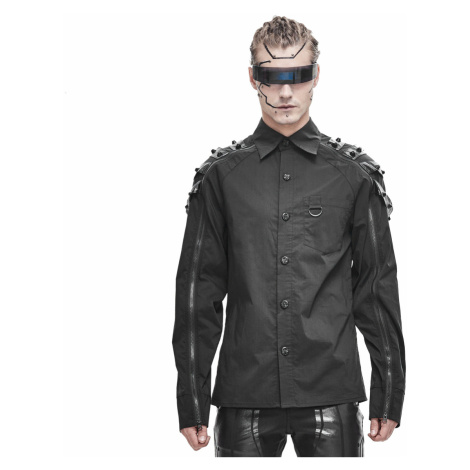 košile pánská devil fashion - dystopia cyberpunk button-down shirt with faux leather loops