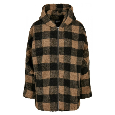 Ladies Hooded Oversized Check Sherpa Jacket - softtaupe/black Urban Classics