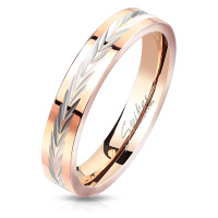Prsten z oceli s pásem stříbrné barvy - zářezy ve tvaru písmene 