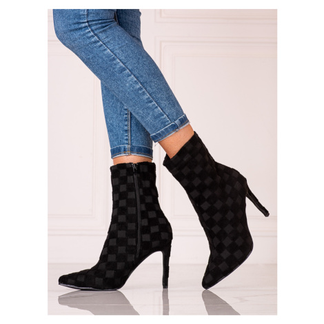 Exkluzívní dámské kotníčkové boty černé na jehlovém podpatku