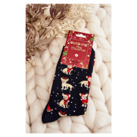 Pánské vánoční bavlněné ponožky se soby, černá