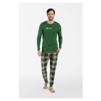 Pánské pyžamo Seward s dlouhým rukávem, dlouhé kalhoty - zelená/potisk