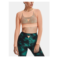 Meruňkový dámský sportovní crop top Under Armour Project Rock Sheer Mesh LS