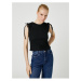 Koton Crop T-Shirt Sleeveless with Ruffles on the Shoulder.
