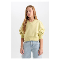 DEFACTO Girl Crop V Neck Basic Plain Sweatshirt