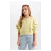 DEFACTO Girl Crop V Neck Basic Plain Sweatshirt