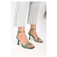 Shoeberry Women's Bella Emerald Green Metallic Single Strap Heeled Shoes