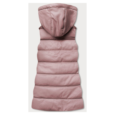 Teplá dámská vesta v pudrově růžové barvě z eko kůže (D-3231-59S) HONEY WINTER