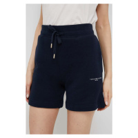 Kraťasy Tommy Hilfiger dámské, tmavomodrá barva, hladké, high waist, WW0WW38348