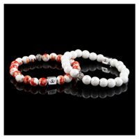 Sada náramků z korálků čínského porcelánu a stříbra - RINOR Porceline White&Red + White