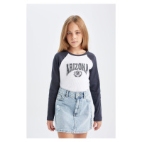 DEFACTO Girls Crew Neck Printed Ribbon Long Sleeve T-Shirt