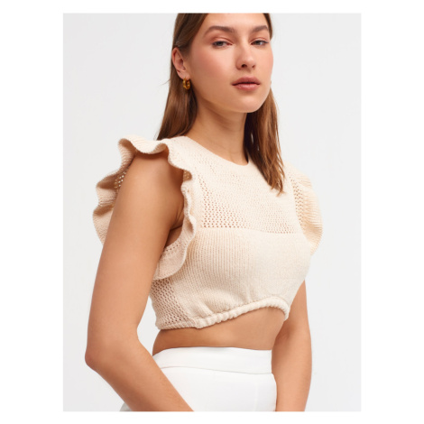 Dilvin 10176 Ruffled Sleeves Crop Sweater-natural