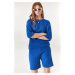 Olalook Women's Saxe Blue Bottom Short Leggings Top Loose Blouse Suit