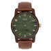 Dřevěné pánské hodinky hnědo-zelené barvy s koženým řemínkem