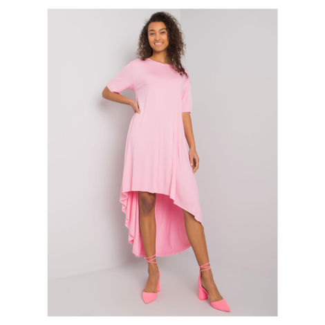Světle růžové asymetrické dámské maxi šaty -pink Světle růžová Rue Paris
