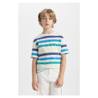 DEFACTO Boy's Crew Neck Striped Flared Cotton Short Sleeve T-Shirt