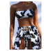 Cow Print Bandeau Three Piece Bikini Coverup Swimsuit