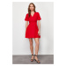 Trendyol Red Belted Waist Opening Mini Woven Dress