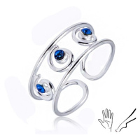 Stříbrný prsten 925 na ruku nebo nohu, tři modré zirkony ve spirálách