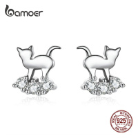 Stříbrné náušnice pecky kočky SCE537 LOAMOER